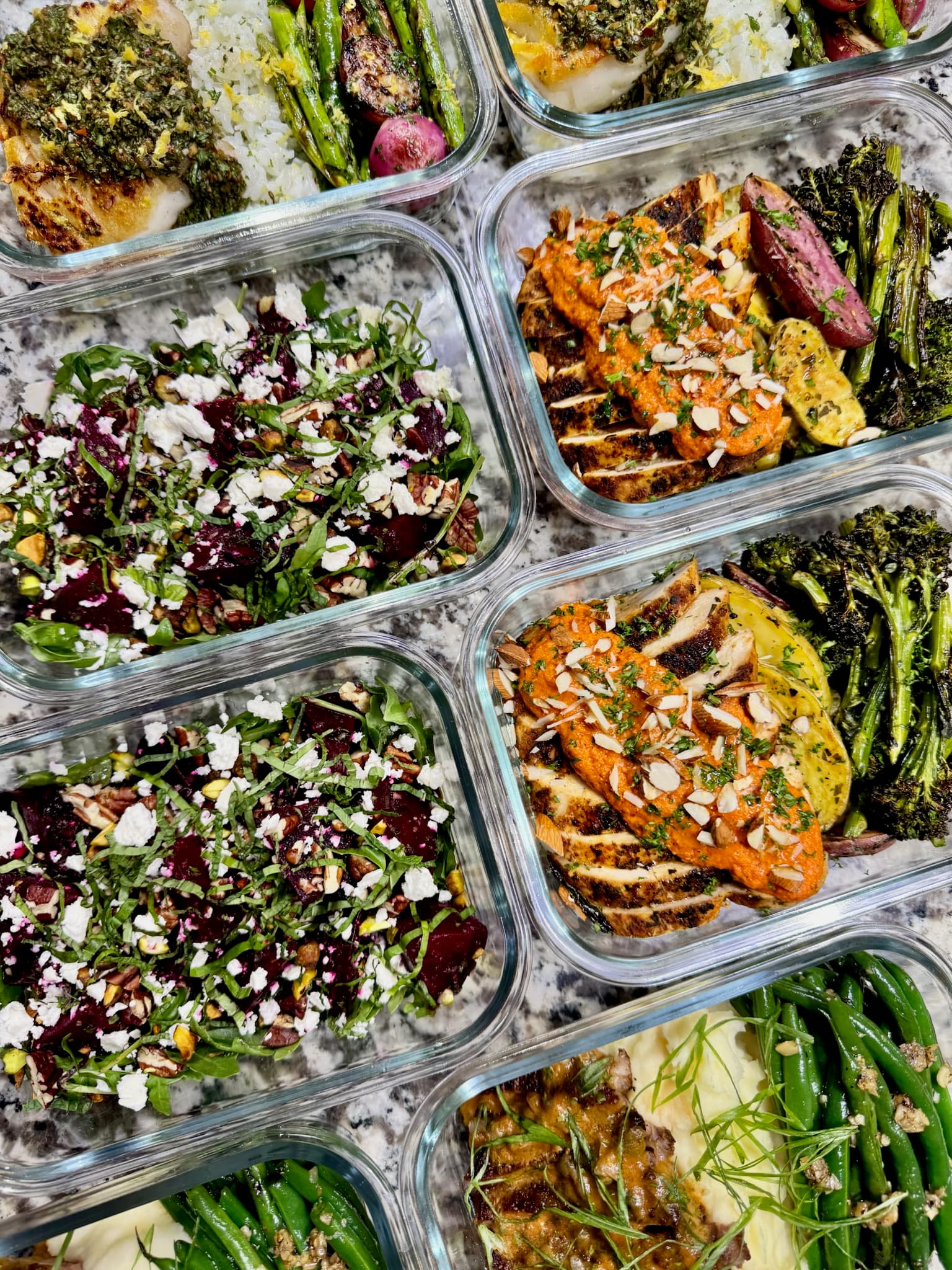 A full week of fresh meal prep containers prepared by Eats by ATX
